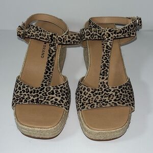 Lucky Brand • Valki Womens Leather Ankle Strap Wedge Sandals • Size 7.5